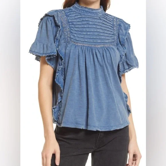 Free People | Le Femme Ruffled Crochet Top - 100%  Cotton - Romantic - Feminine - Picture 12 of 13